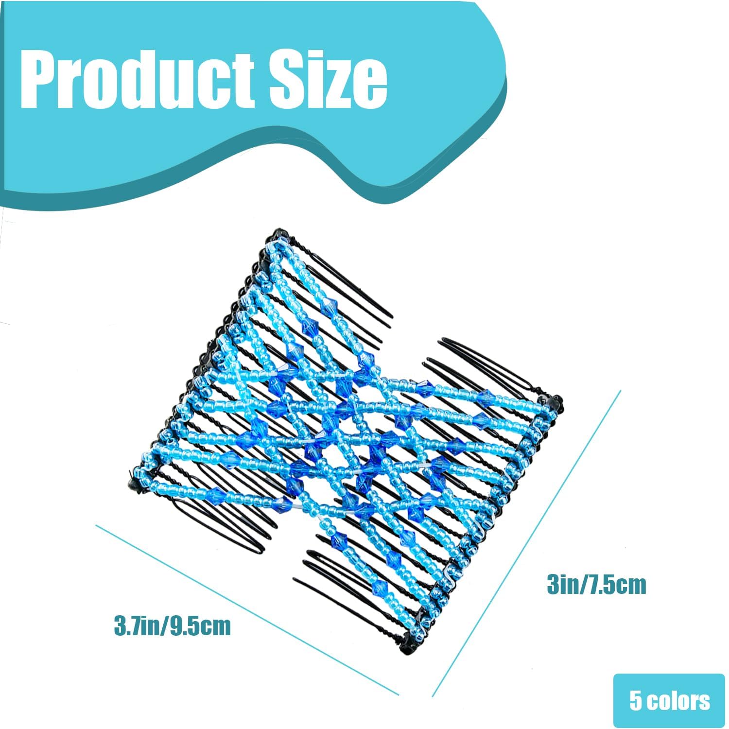 5 Pieces Magic Hair Comb Stretchy Double Comb Elastic Beaded Hair Clips for Women Girls Vintage Hairstyle Multipurpose Hair Accessories (Black, Brown, White, Pink,Blue)